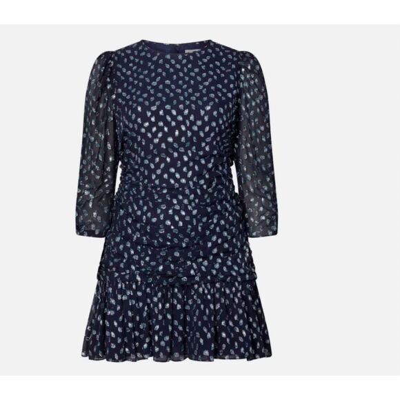 Tanya Taylor Raven Silk-Blend Sheath Dress Navy Metallic - Size 2 - Picture 1 of 6